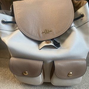 Coach backpack penny pebble white and tan